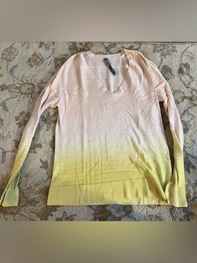 Raquel Allegra Ombre V-Neck Sweater in Pale Pink and Lemon Yellow
